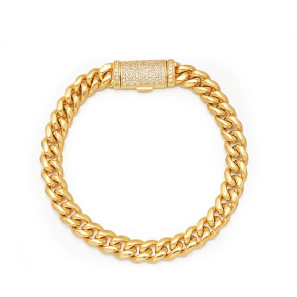 Plain Gold Cuban Link Bracelet with Moissanite Box Clasp - Picture 4 of 4